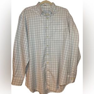 Peter Millar Long Sleeve Button Shirt Mens Large Gray‎ Brown Plaid 100% Cotton